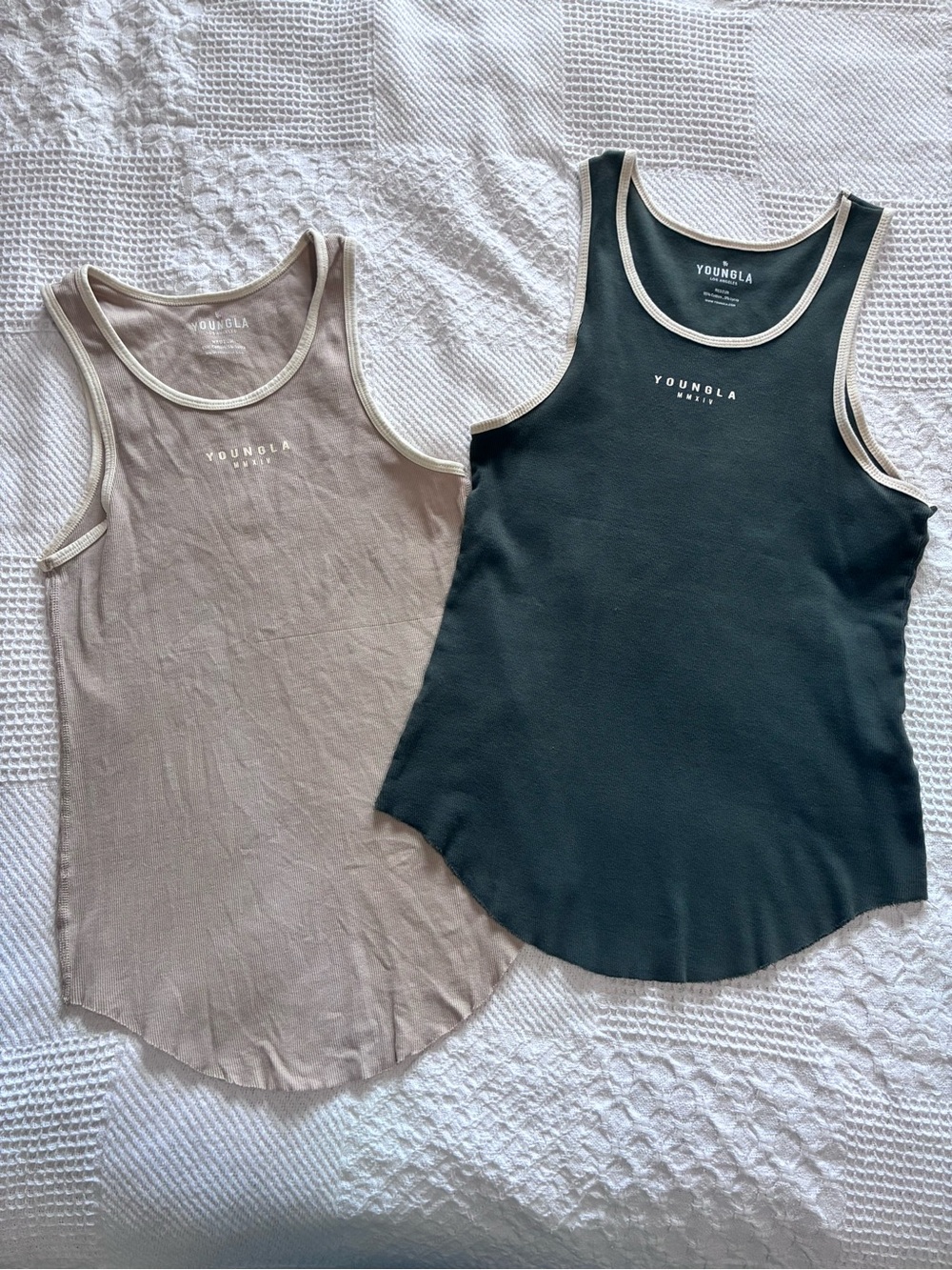 YoungLA rocket ribbed tank Model #313 Lot of 2 Olive Green, Tan size M